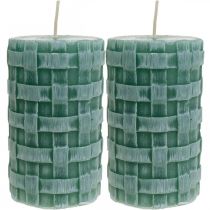 Prodotto Candele con motivo intrecciato, candele a colonna Verde rustico, decorazione candela 110/65 2pz