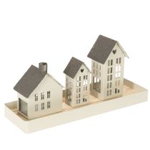 Prodotto Set di fari in metallo, tre casette su vassoio, 35 cm, 1 set