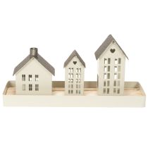 Prodotto Set di fari in metallo, tre casette su vassoio, 35 cm, 1 set