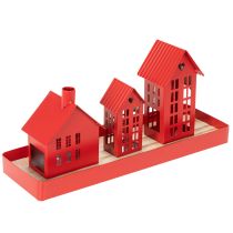 Prodotto Casette portacandele in metallo rosse con vassoio, 35 cm, 1 set