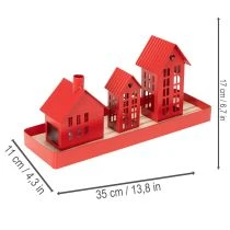 Prodotto Casette portacandele in metallo rosse con vassoio, 35 cm, 1 set