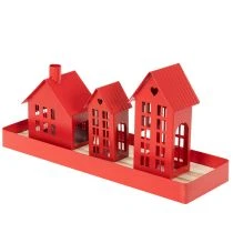 Prodotto Casette portacandele in metallo rosse con vassoio, 35 cm, 1 set