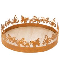 Prodotto Vassoio con farfalle, primavera, decorazione da tavola, decorazione in metallo, finitura effetto ruggine, Ø20cm H6.5cm