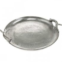 Vassoio decorativo corna di cervo argento alluminio rotondo Ø30cmH4.5cm