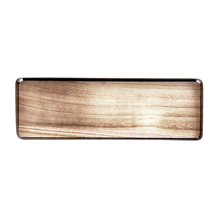 Vassoio decorativo metallo legno vassoio metallico base in legno 34,5×11×3 cm
