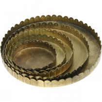 Prodotto Piatti in metallo per decorare, decorare la tavola, portacandele rotondi effetto antico dorato Ø7,5/10/12/15/18cm H2cm set di 5