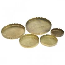 Piatti in metallo per decorare, decorare la tavola, portacandele rotondi effetto antico dorato Ø7,5/10/12/15/18cm H2cm set di 5