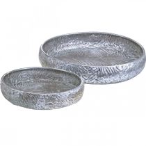 Ciotola decorativa argento rotondo in metallo anticato Ø50 / 38cm set di 2