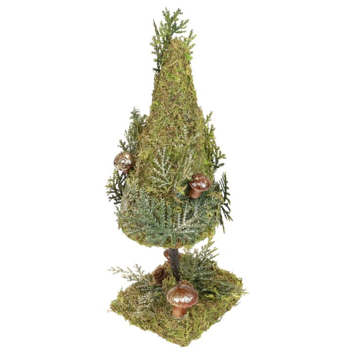 Abete decorazione albero muschio coni funghi verde oro H35cm