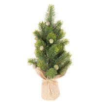 Prodotto Albero di Natale artificiale in sacco di iuta, piccola decorazione da tavolo, mini albero di Natale, 38 cm
