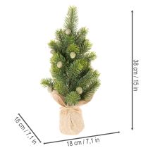 Prodotto Albero di Natale artificiale in sacco di iuta, piccola decorazione da tavolo, mini albero di Natale, 38 cm