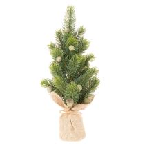 Prodotto Albero di Natale artificiale in sacco di iuta, piccola decorazione da tavolo, mini albero di Natale, 38 cm