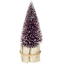 Prodotto Albero di Natale decorativo viola con punta innevata su base rustica in legno da 15 cm, 3 pezzi.