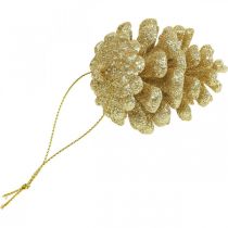 Ornamenti per l&#39;albero di Natale coni decorativi glitter oro H7cm 6pz