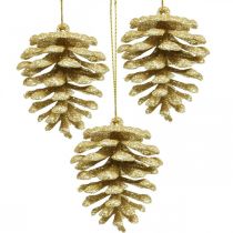 Ornamenti per l&#39;albero di Natale coni decorativi glitter oro H7cm 6pz