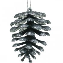 Ornamenti per l&#39;albero di Natale coni decorativi glitter antracite H7cm 6 pezzi