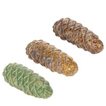 Prodotto Decorazione a forma di pigna in ceramica, decorazione da tavola, autunnale, 14 cm, 3 pezzi