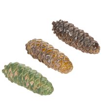 Prodotto Decorazione a forma di pigna in ceramica, decorazione da tavola, autunnale, 14 cm, 3 pezzi