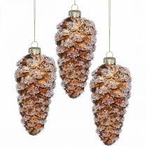 Pigne con neve, decorazioni natalizie, decorazioni per alberi di Natale Marrone H13cm Ø6cm Vero vetro 3 pezzi