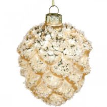 Prodotto Coni da appendere, decorazioni per alberi, coni decorativi innevati Oro H9,5 cm Ø8 cm vero vetro 3 pezzi