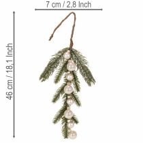 Prodotto Ramo di abete artificiale con mini palline di Natale bianche, 46 cm, 2 pezzi