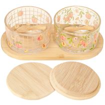 Prodotto Set di tapas con vasetti di marmellata di pesche su vassoio 20×10×6,5 cm