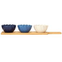 Prodotto Set di tapas con ciotole in ceramica su vassoio blu e bianco 40×10cm