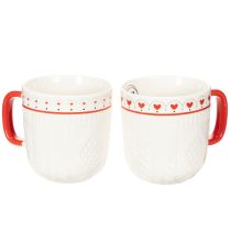 Prodotto Tazza da caffè con manico rosso, motivo a maglia e decorazione a cuore, in ceramica, 9 cm, 2 pezzi