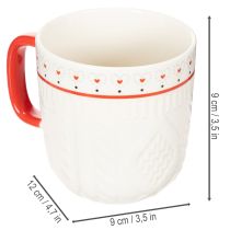Prodotto Tazza da caffè con manico rosso, motivo a maglia e decorazione a cuore, in ceramica, 9 cm, 2 pezzi