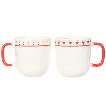 Prodotto Tazza da caffè con manico rosso, motivo a maglia e decorazione a cuore, in ceramica, 9 cm, 2 pezzi