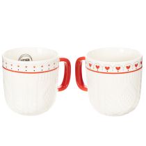 Prodotto Tazza da caffè con manico rosso, motivo a maglia e decorazione a cuore, in ceramica, 9 cm, 2 pezzi