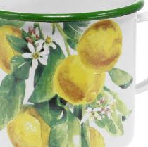 Fioriera smaltata, tazza decorativa con ramo di limone, fioriera mediterranea Ø9,5cm H10cm