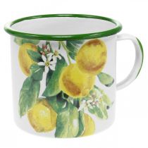 Fioriera smaltata, tazza decorativa con ramo di limone, fioriera mediterranea Ø9,5cm H10cm
