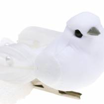 Piccione con perle e clip bianco H4,5 cm 12 pezzi