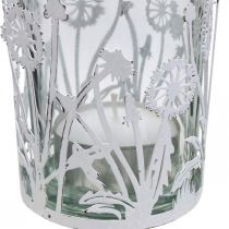 Lanterna con soffioni, addobbi da tavola, decoro estivo shabby chic argento, bianco H10cm Ø8.5cm
