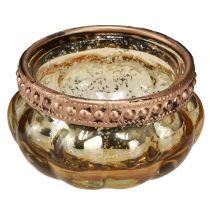 Prodotto Tealight in vetro champagne oro antico con bordo in metallo Ø6cm H3,5cm