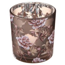 Prodotto Tealight decorazione da tavolo in vetro garofani marrone argento H8cm 4 pz