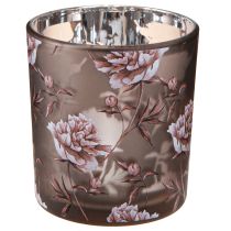 Prodotto Portacandele da tavolo, decorazione con peonie, marrone e argento, altezza 8 cm, 4 pezzi