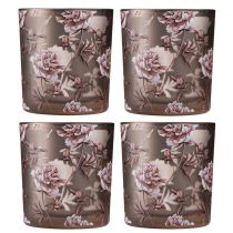 Prodotto Tealight decorazione da tavolo in vetro garofani marrone argento H8cm 4 pz