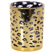 Prodotto Portacandele in vetro con stampa leopardata per decorazione da tavola, 12 cm