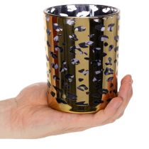 Prodotto Portacandele in vetro con stampa leopardata per decorazione da tavola, 12 cm