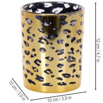 Prodotto Portacandele in vetro con stampa leopardata per decorazione da tavola, 12 cm