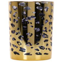 Prodotto Portacandele in vetro con stampa leopardata per decorazione da tavola, 12 cm