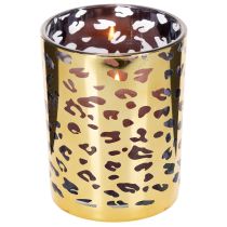 Prodotto Portacandele in vetro con stampa leopardata per decorazione da tavola, 12 cm