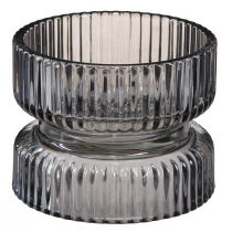 Prodotto Portacandele in vetro decorativo rigato colorato di grigio Ø9cm H7cm 4 pz
