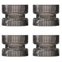 Prodotto Portacandele in vetro decorativo rigato colorato di grigio Ø9cm H7cm 4 pz