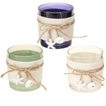 Prodotto Portacandela in vetro portacandela marittimo blu verde bianco 7,5cm 3pz