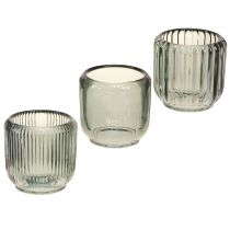 Prodotto Portacandela in vetro con decoro scanalature grigie 8cm 6 pz