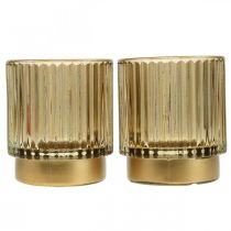 Lanterna porta tealight in vetro rigato oro H8cm 2pz