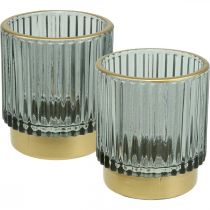 Lanterna porta tealight in vetro rigato oro/grigio H8cm 2pz